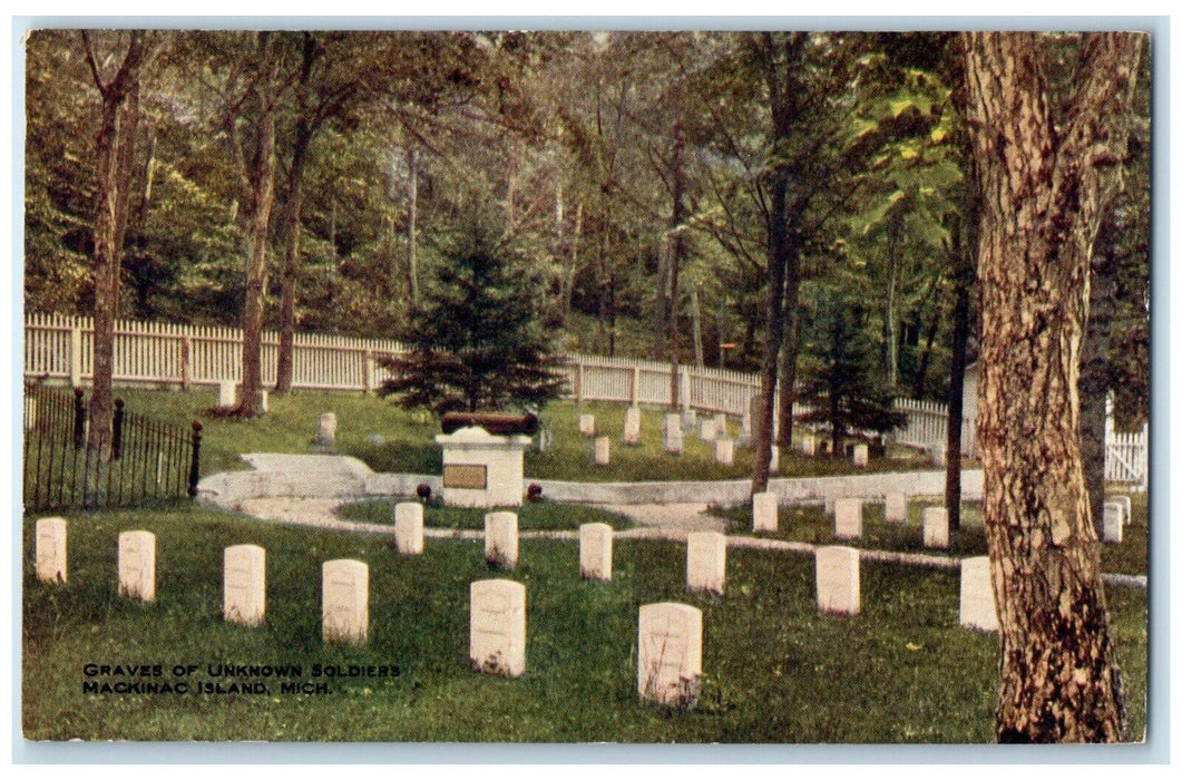 1910 Graves Unknown Soldiers Mackinac Island MI Vo Hammon Publishing CO Postcard
