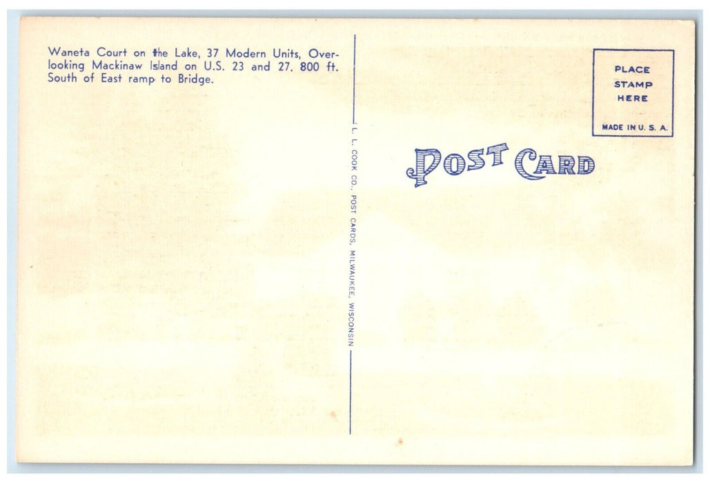 c1930's Waneta Cabin Court Mackinaw City Michigan MI, Office Vintage Postcard