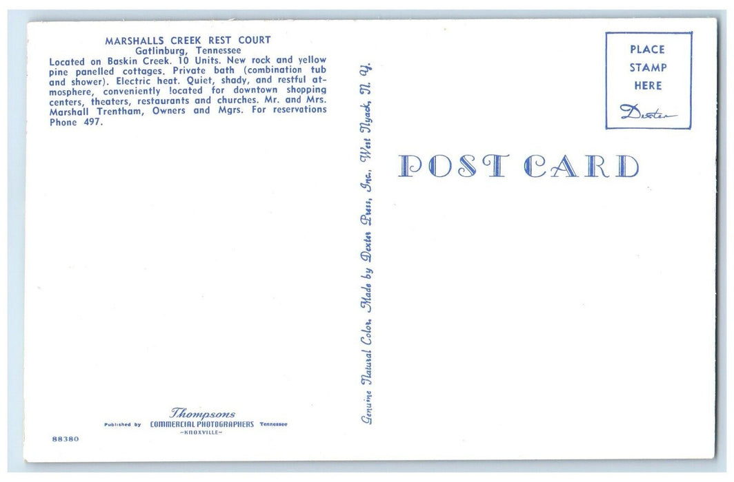 c1950's Marshalls Creek Rest Court Gatlinburg Tennessee TN Vintage Postcard
