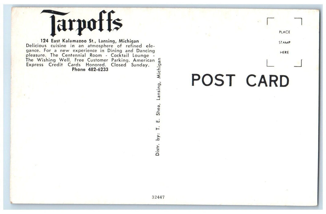 c1940's Tarpoffs Restaurant Dining Dancing Roadside Lansing Michigan MI Postcard
