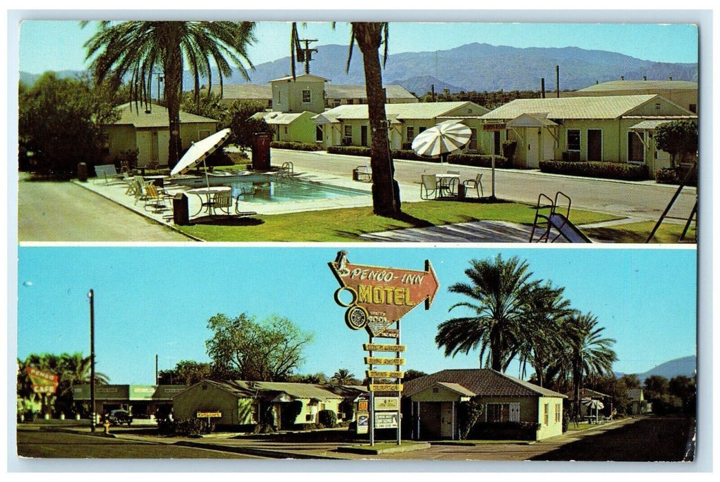 c1950's Pengo Inn Motel Indio California CA Swimming Pool Dual View Postcard