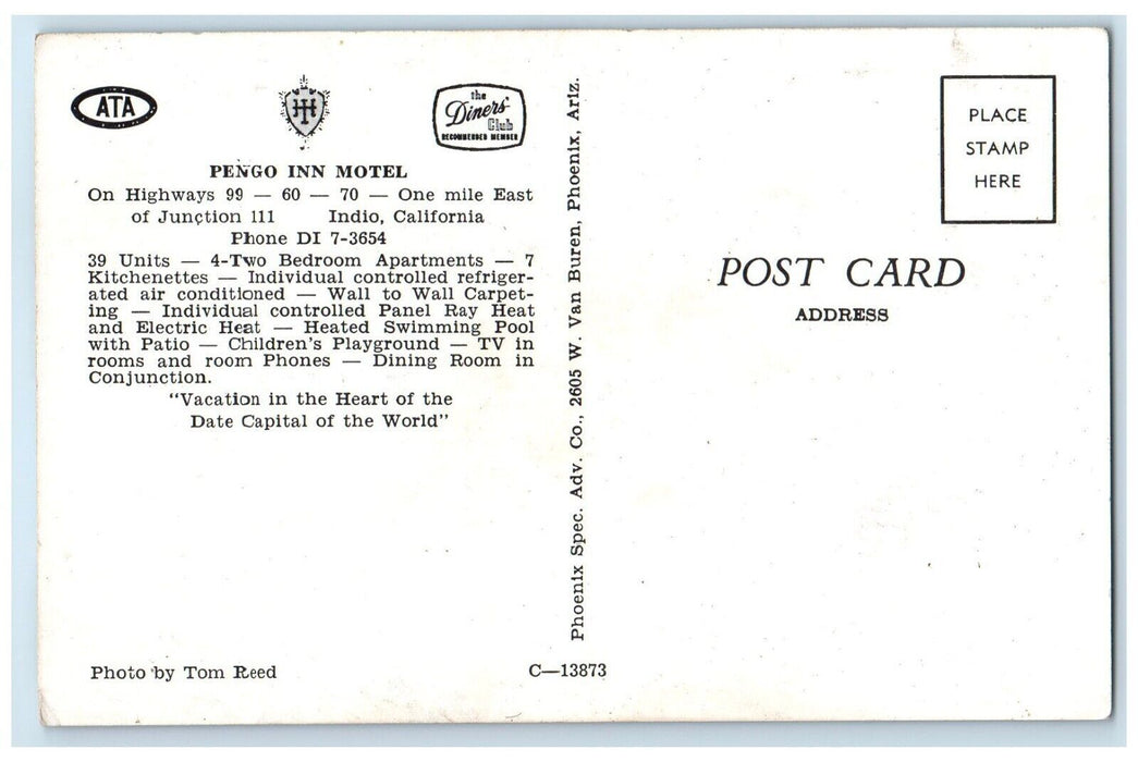 c1950's Pengo Inn Motel Indio California CA Swimming Pool Dual View Postcard