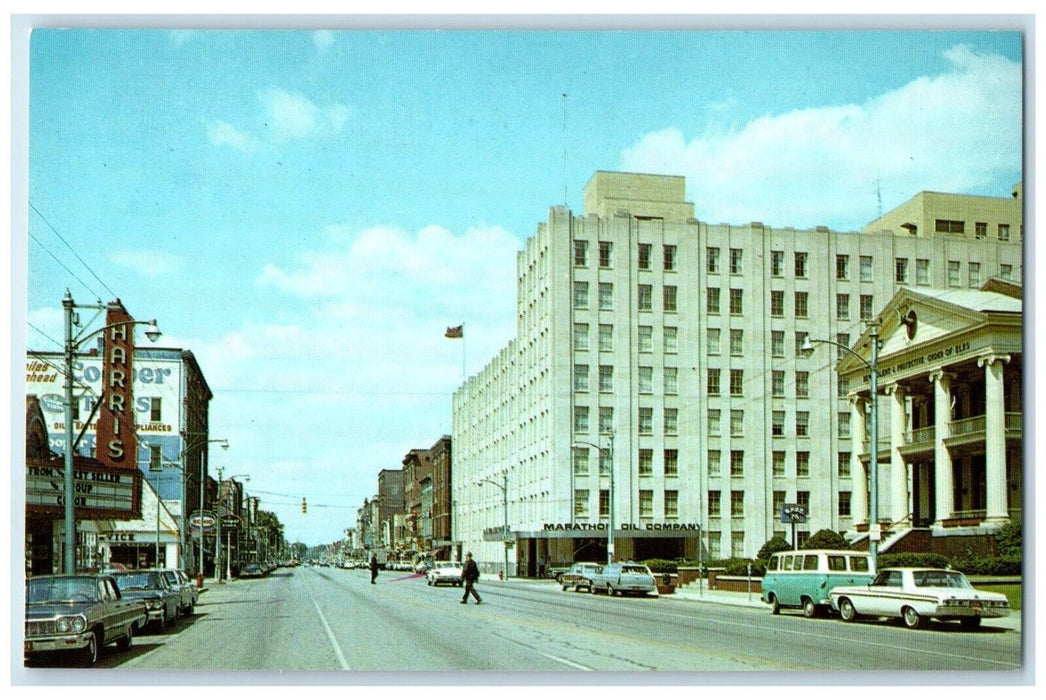 c1950's South Main Street Harris Cars Building Findlay Ohio OH Vintage Postcard