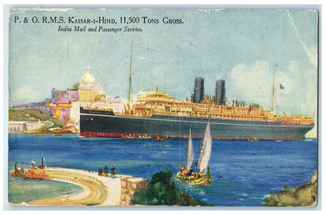 c1910's P & O R M S Kaisar I Hind Steamer Indian Mail Passenger Service Postcard