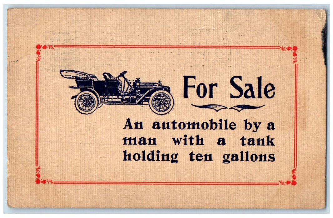 1910 Car Automobile With Tank Holding Ten Gallons Humor Portsmouth NH Postcard