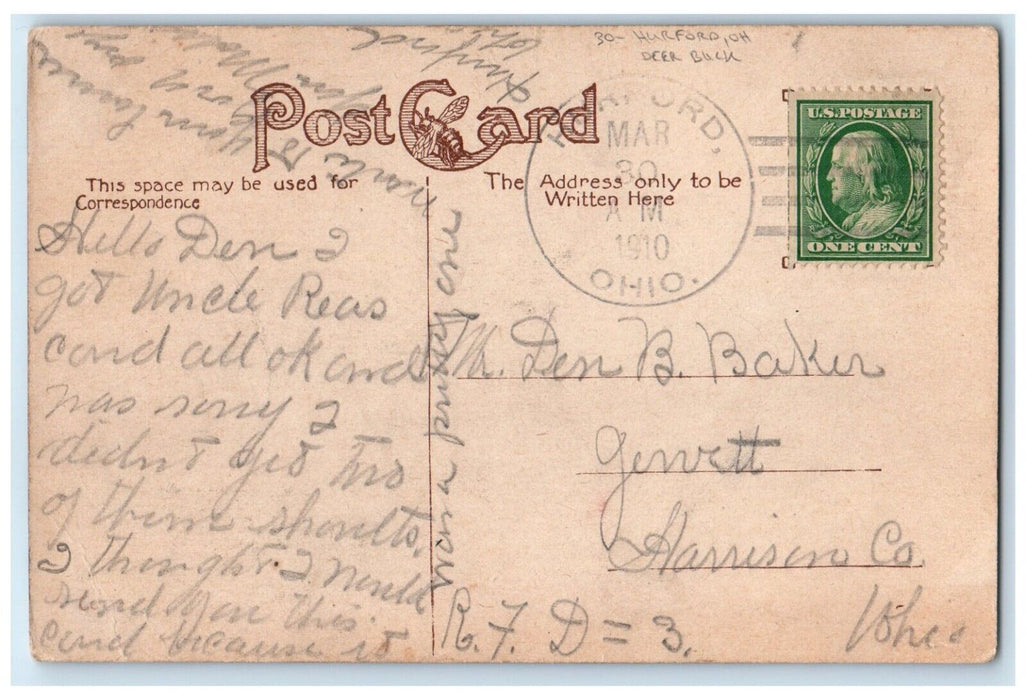 1910 The Midnight Challenge Deer Buck Hurford Ohio OH Posted Antique Postcard
