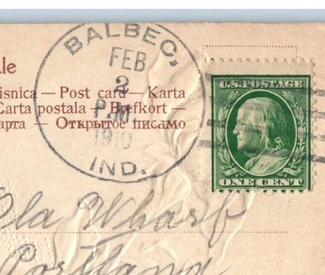 1910 Flowers Airbrushed Embossed Balbec Indiana IN Posted Antique Postcard