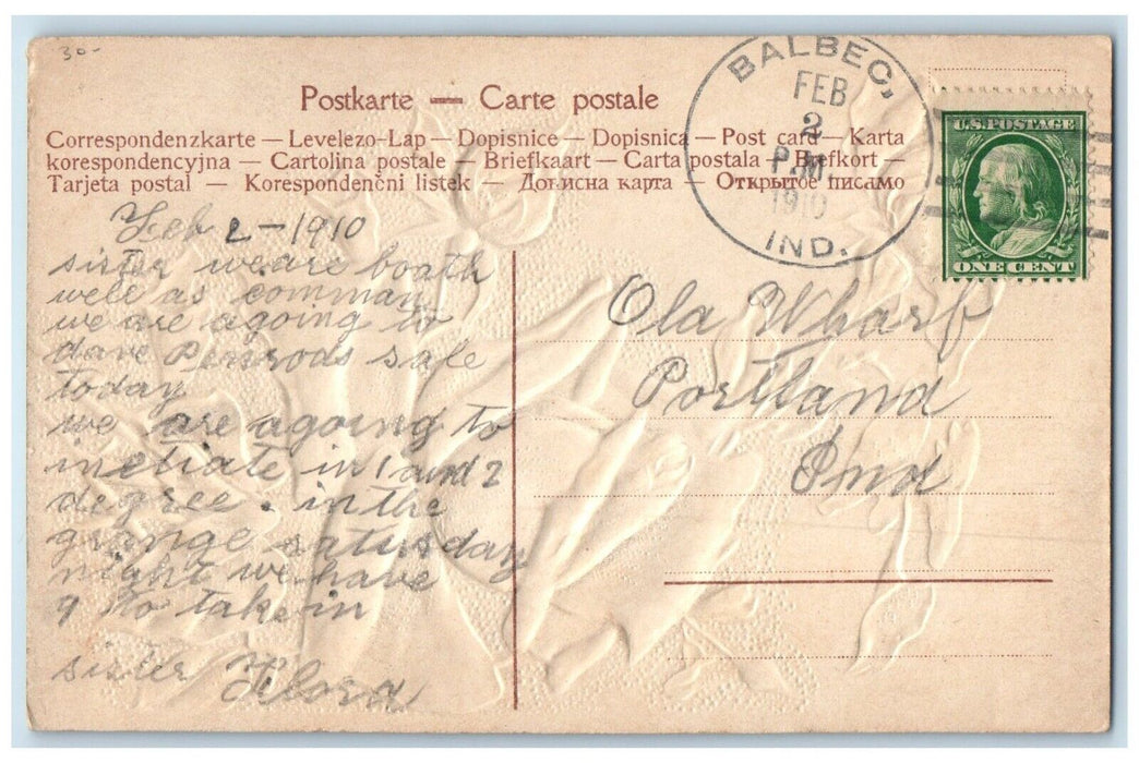 1910 Flowers Airbrushed Embossed Balbec Indiana IN Posted Antique Postcard