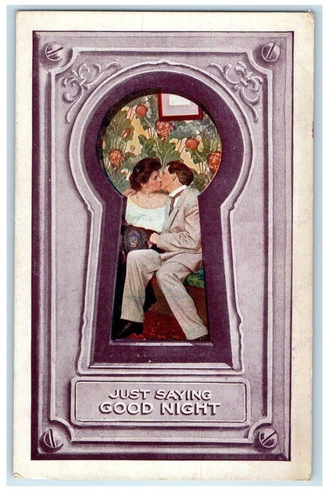 1911 Couple Kissing Romance Atlantic Mine Michigan MI DPO Keyhole Postcard