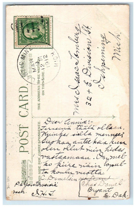 1912 Couple Romance At The Garden Atlantic Mine MI Winch Back DPO Postcard