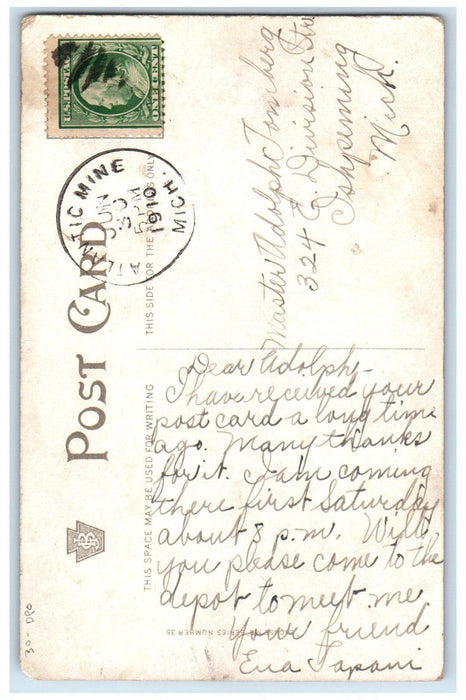 1910 Waiter Water Fell Bath Atlantic Mine Michigan MI DPO Antique Postcard