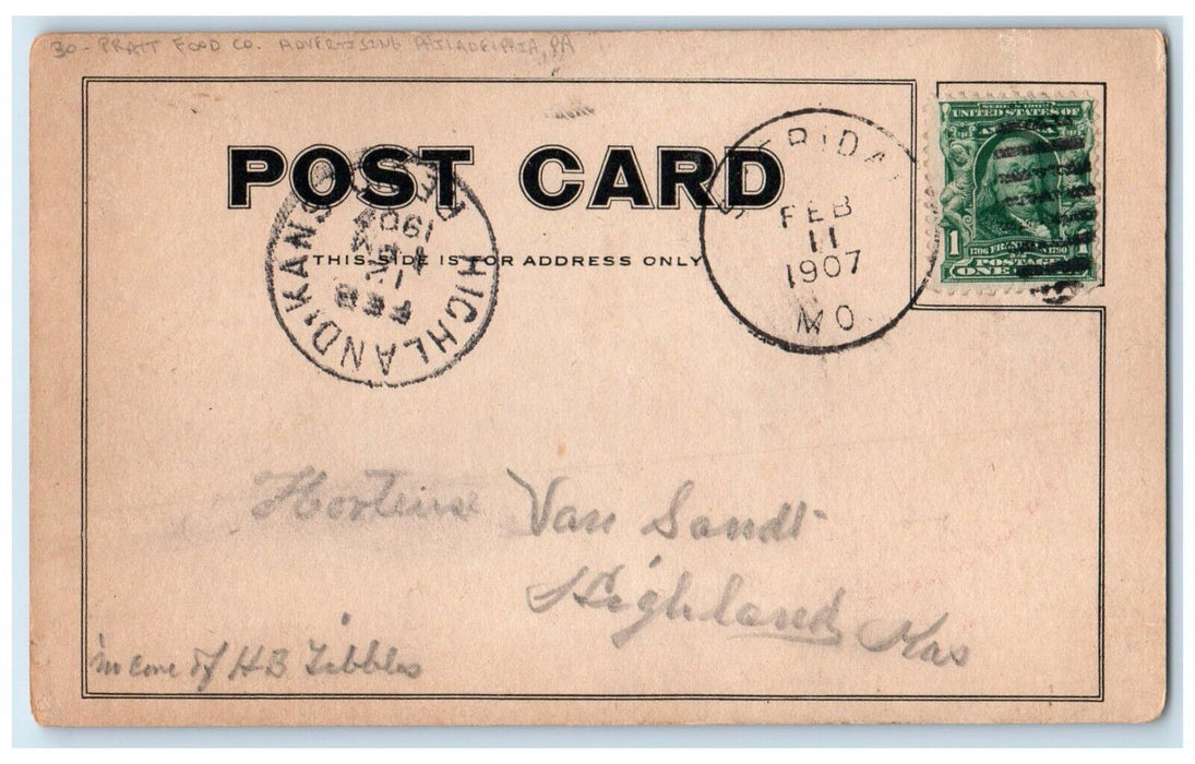 1907 Pratt Food Co. Advertising Philadelphia Pennsylvania PA Antique Postcard