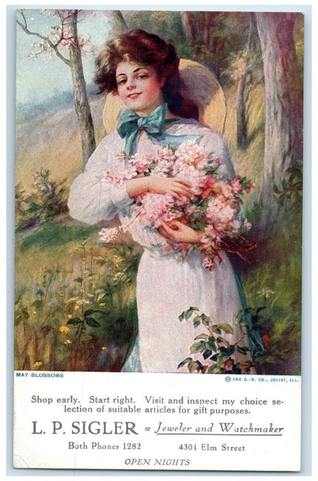 c1910's LP Sigler Jeweler And Watchmaker Advertising Chicago IL, Woman Postcard