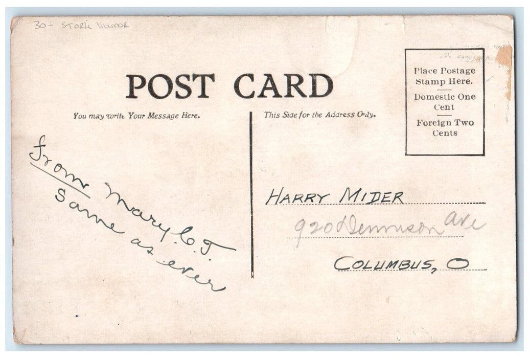 c1910's Stork On The Window Let Us Alone Columbus Ohio OH Humor Antique Postcard