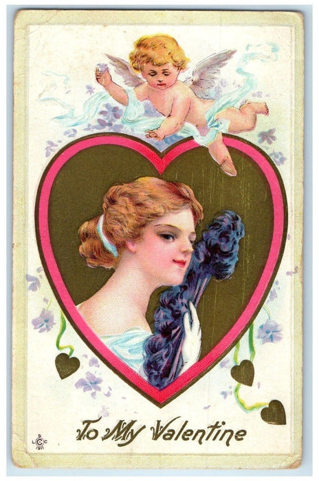 1912 Valentine Angel Heart Pretty Woman Darkridge North Carolina NC Postcard