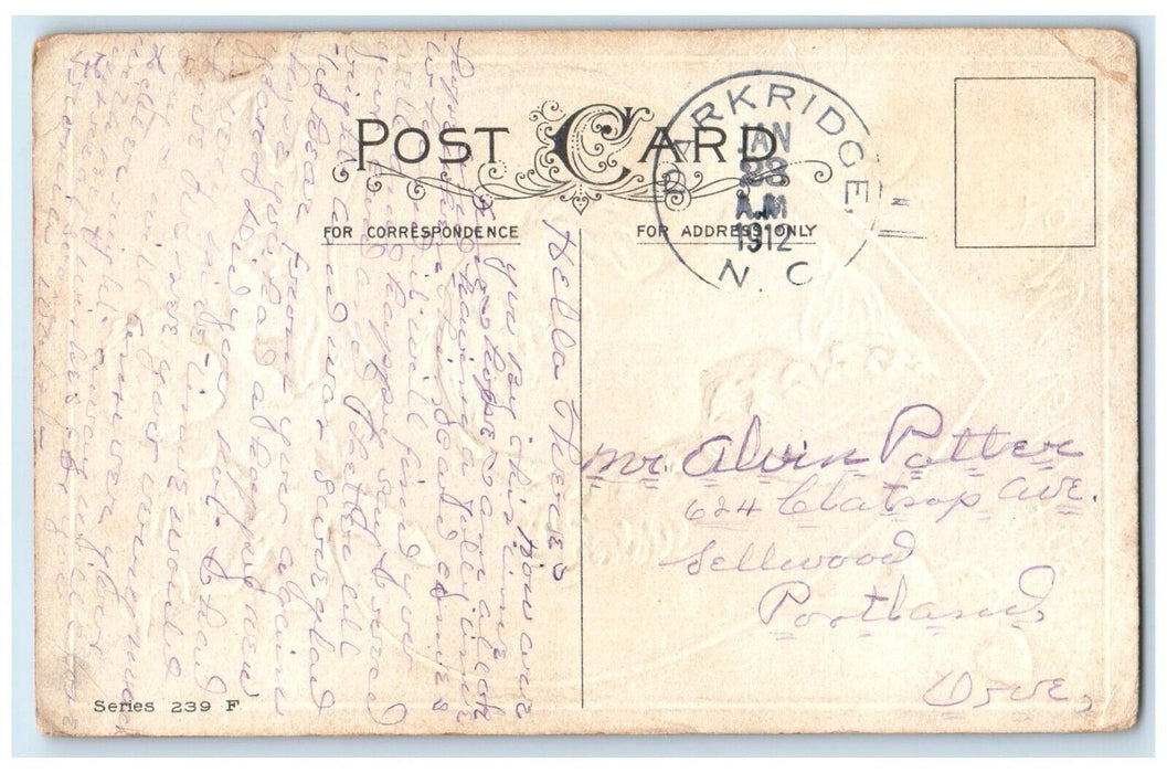 1912 Valentine Angel Heart Pretty Woman Darkridge North Carolina NC Postcard