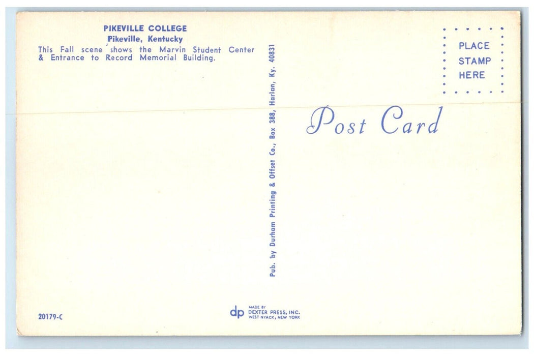 c1930's Pikeville College Marvin Student Center Pikeville Kentucky KY Postcard