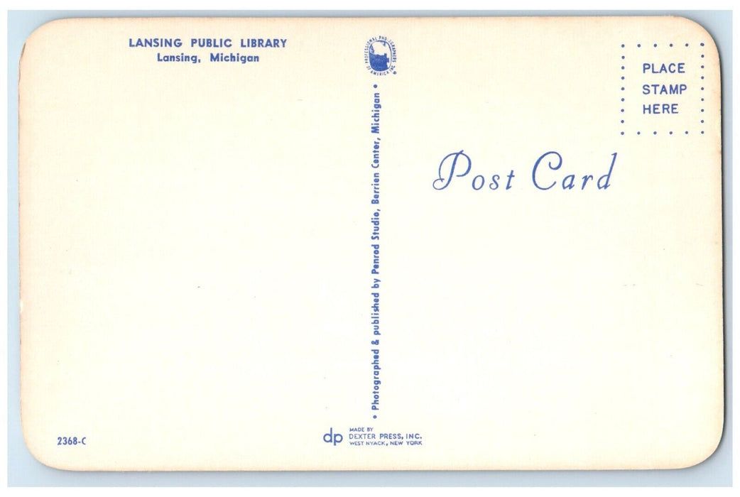 c1950's Lansing Public Library Building Lansing Michigan MI Vintage Postcard