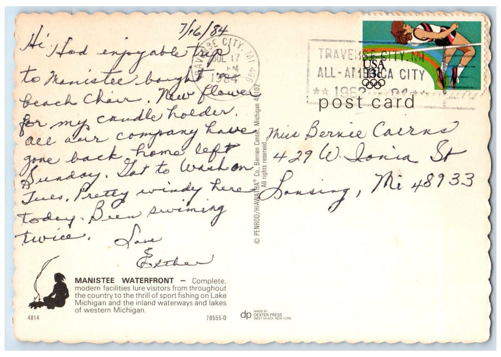 1984 Manistee Waterfront Lake Michigan Boats Traverse City MI Vintage Postcard