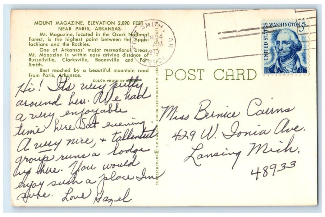 1970 View Of Mount Magazine Highest In Paris Fort Smith Arkansas AR Postcard