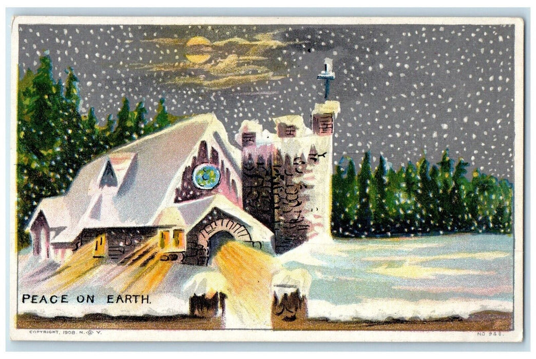 c1910's Christmas Peace On Earth Snowfall Winter Moon Scene Antique Postcard