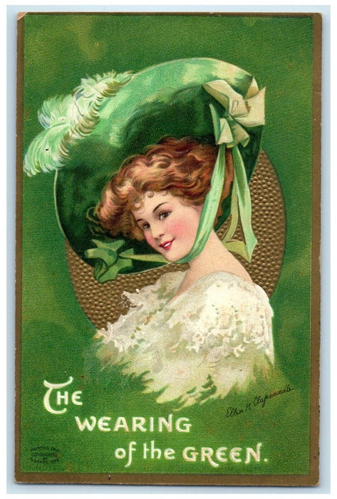 c1910's St. Patrick's Day Woman Wearing Of The Green Ellen Clapsaddle Postcard