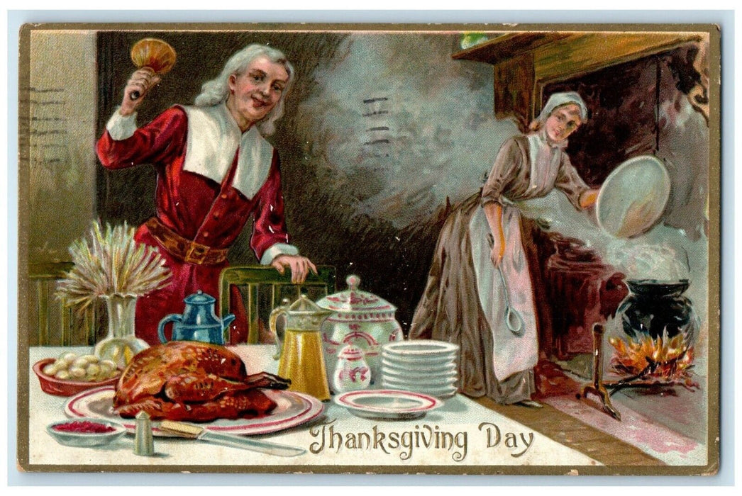 1909 Thanksgiving Day Turkey For Dinner Fort Wayne IN Tuck's Embossed Postcard