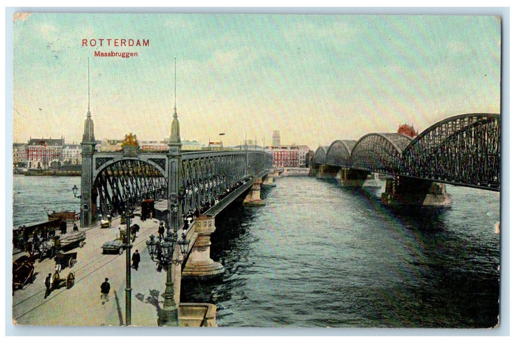 1908 Bridge View Maasbruggen Rotterdam Netherlands Antique Posted Postcard
