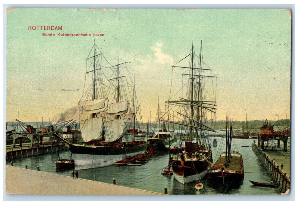 1908 Eerste Katendrechtsche Haven Rotterdam Netherlands Antique Postcard