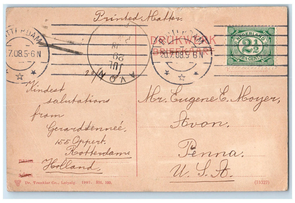 1908 Eerste Katendrechtsche Haven Rotterdam Netherlands Antique Postcard