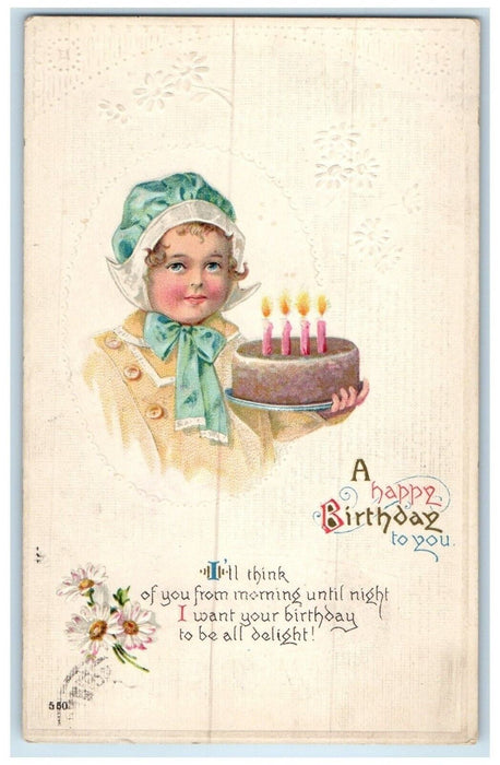 c1910s Happy Birthday Dutch Girl Cake Flowers Columbus Ohio OH Embossed Postcard
