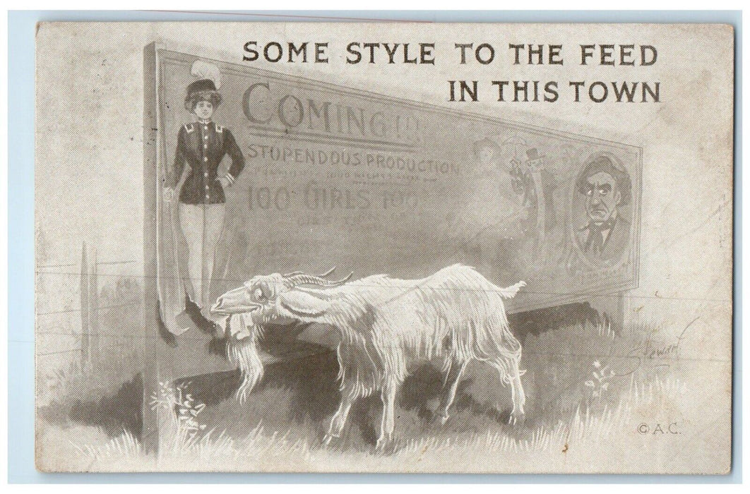 1911 Goat Some Style To The Feed In This Town Corning Ohio OH Antique Postcard