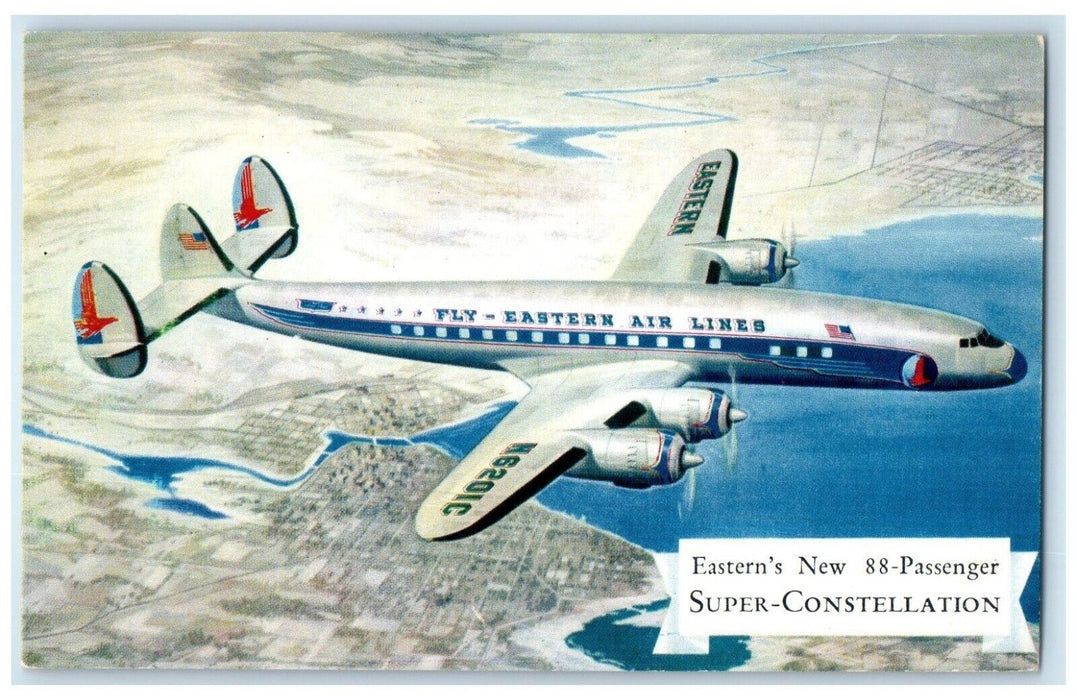 Eastern's New 88 Passenger Super Constellation Airplane Vintage Postcard