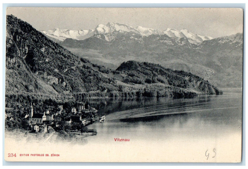 c1940's View of Mountains Hills in Vitznau Lucerne Switzerland Unposted Postcard