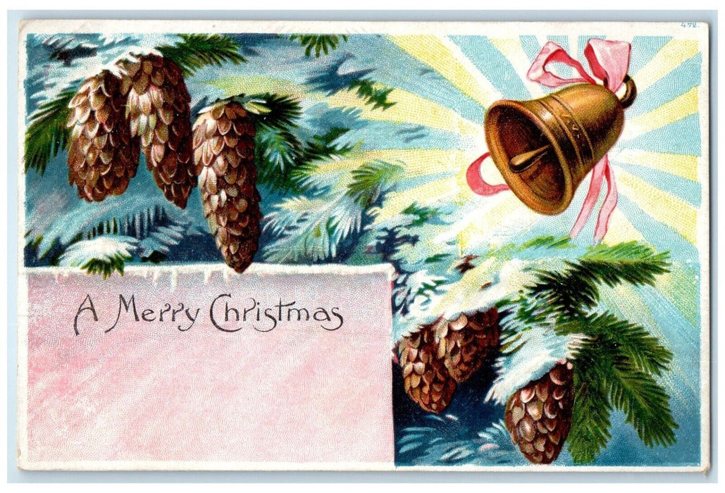 c1910's Christmas Pinecones Ringing Bell Dover Pennsylvania PA Antique Postcard