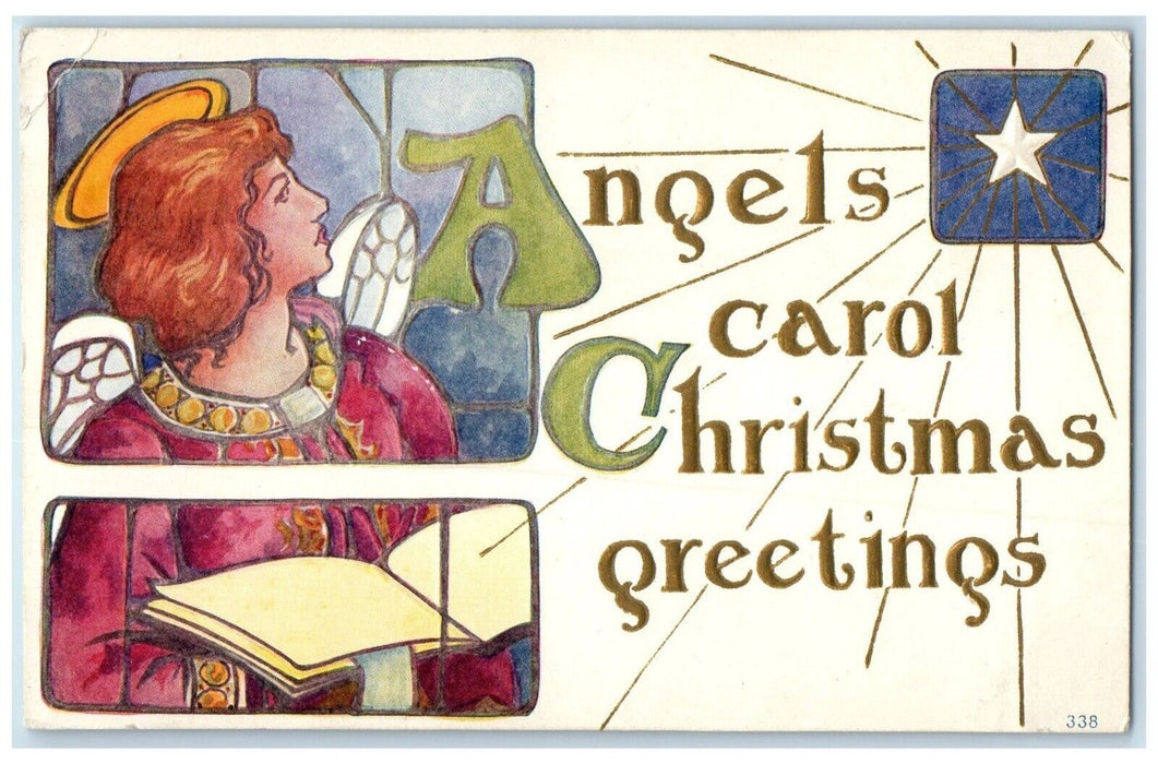 c1910's Christmas Greetings Angel Carol Embossed Mitchellville MD Postcard