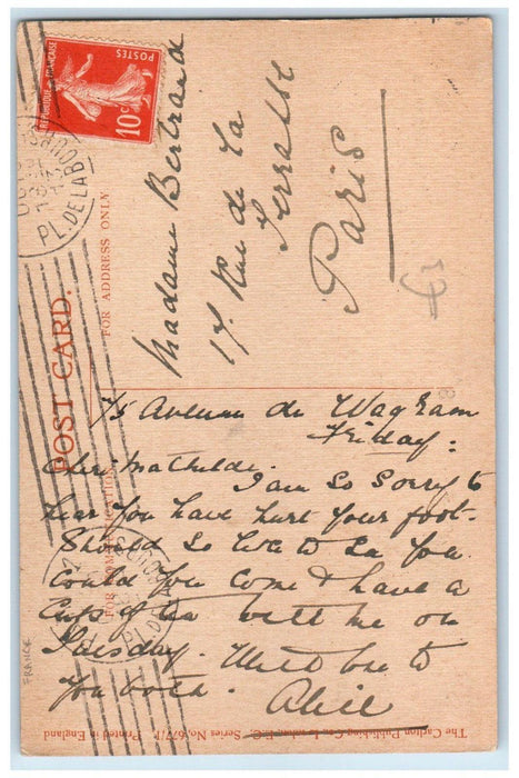 c1910's Pretty Woman Hat Feather Well Protected France Posted Antique Postcard