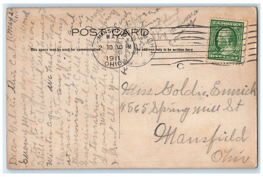 1911 Woman Swing Give Me A Push Mansfield Cleveland Ohio OH Antique Postcard