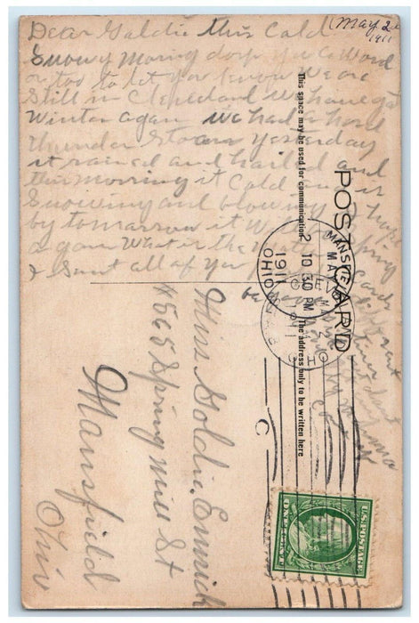 1911 Woman Swing Give Me A Push Mansfield Cleveland Ohio OH Antique Postcard