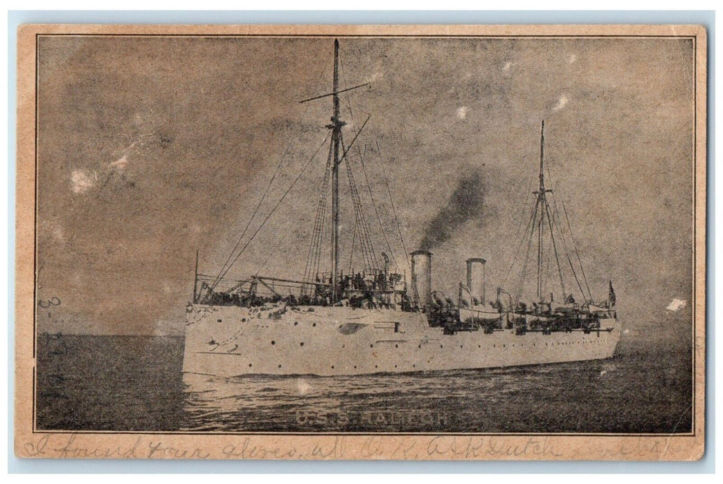 c1905 USS Raleigh Steamer Ship Waldo Kansas KS Posted Antique Postcard