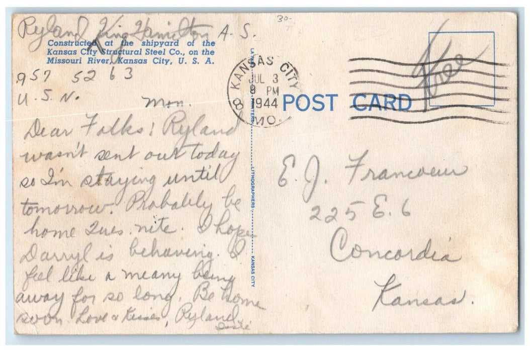 1944 Landing Craft For Tanks Shipyard Kansas City Structural Steel Co. Postcard