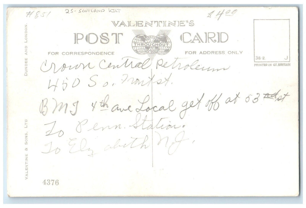 Salesmanship Hosier & Outfit Scotland Kilt Elizabeth New Jersey NJ Postcard