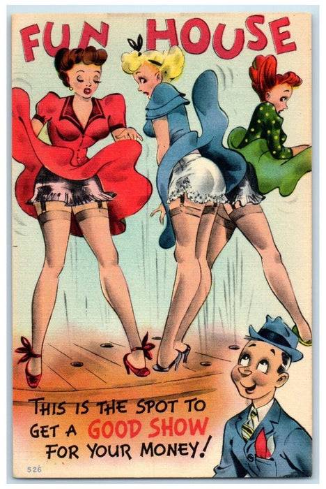 c1930's Man Good Show Fun House Girls Dancing Pub Unposted Vintage Postcard