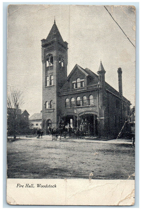 1907 Fire Department Hall Woodstock Ontario Canada Antique Posted Postcard