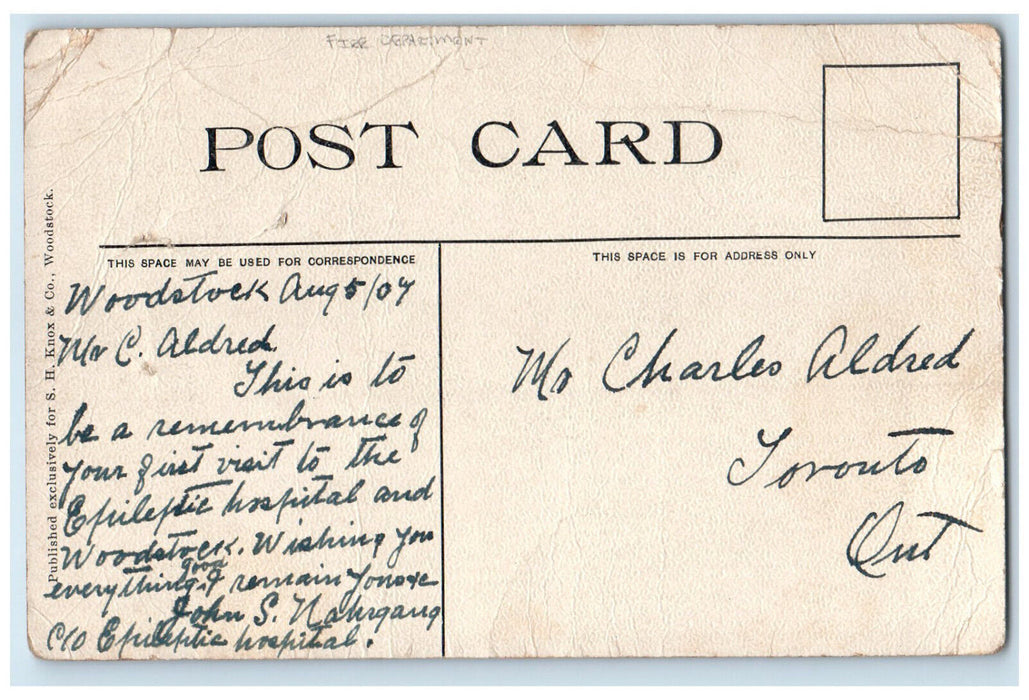 1907 Fire Department Hall Woodstock Ontario Canada Antique Posted Postcard