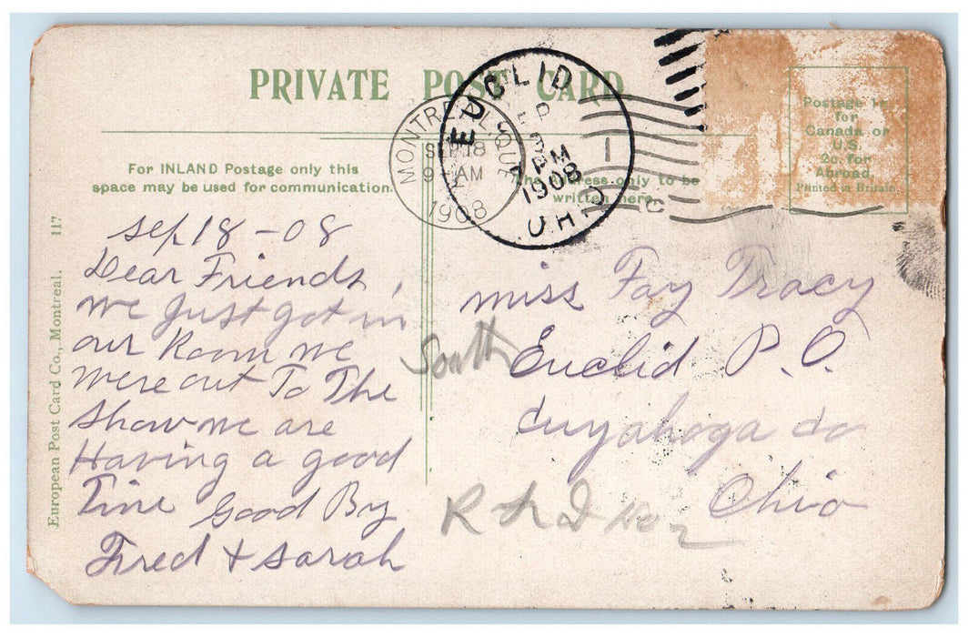 1908 Mt St. Louis College Montreal Quebec Canada Euclid OH Antique Postcard