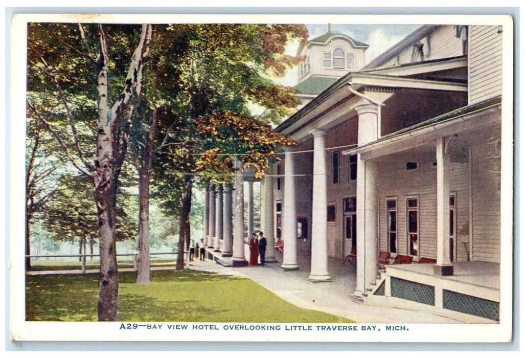 c1910's Bay View Hotel Overlooking Little Traverse Bay Michigan MI Postcard