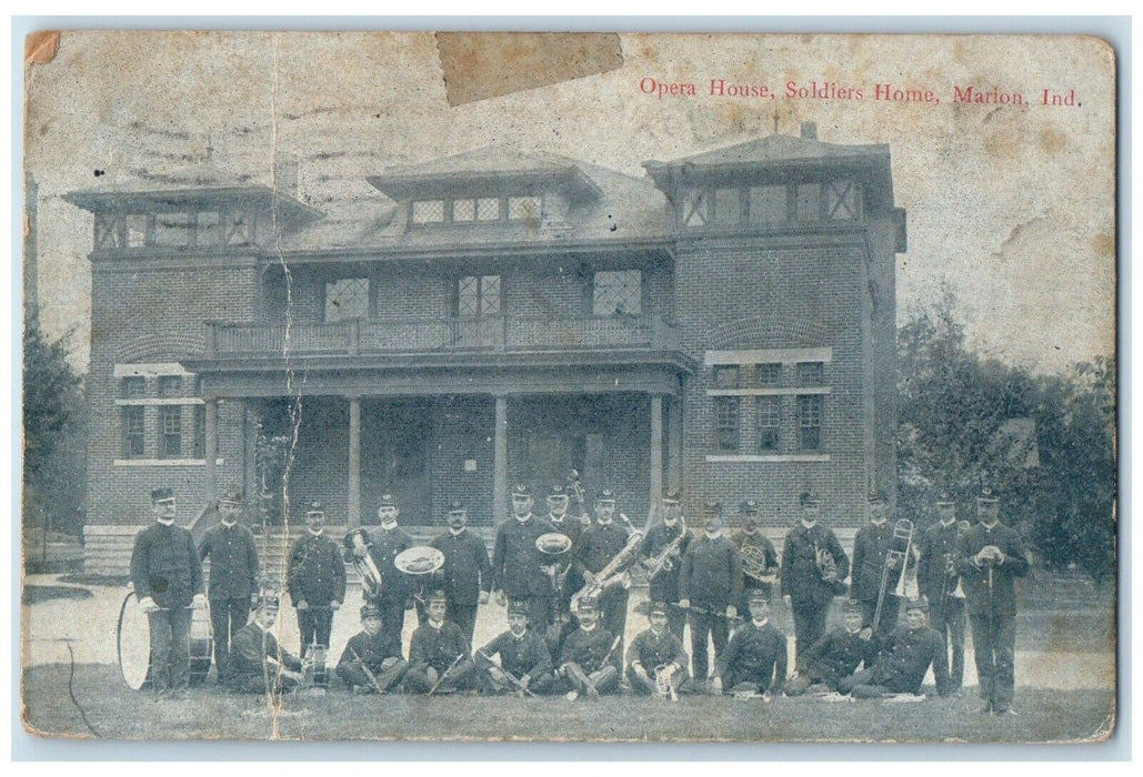 1910 Opera House Soldier Home Band Marion Indiana IN Posted Antique Postcard