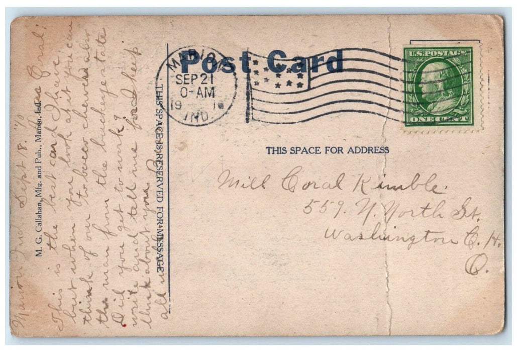 1910 Opera House Soldier Home Band Marion Indiana IN Posted Antique Postcard
