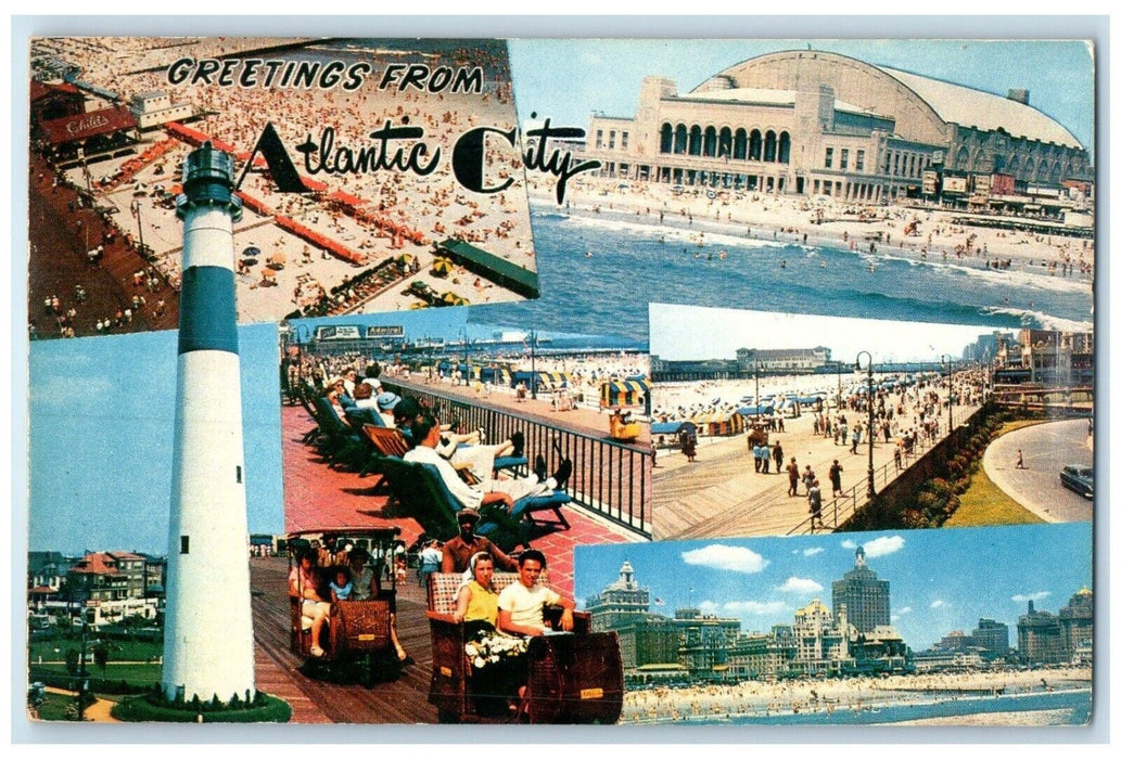 1956 Greetings From Atlantic City New Jersey NJ Multiview Vintage Postcard